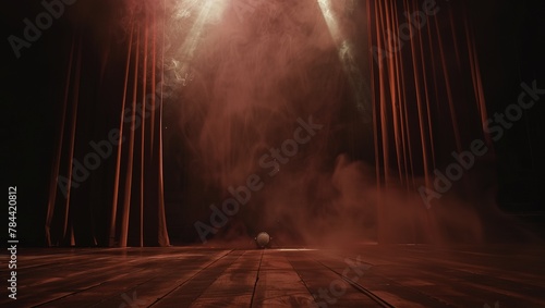 Dramatic Red Velvet Stage with Spotlight - Set for an Exciting Performance or Play