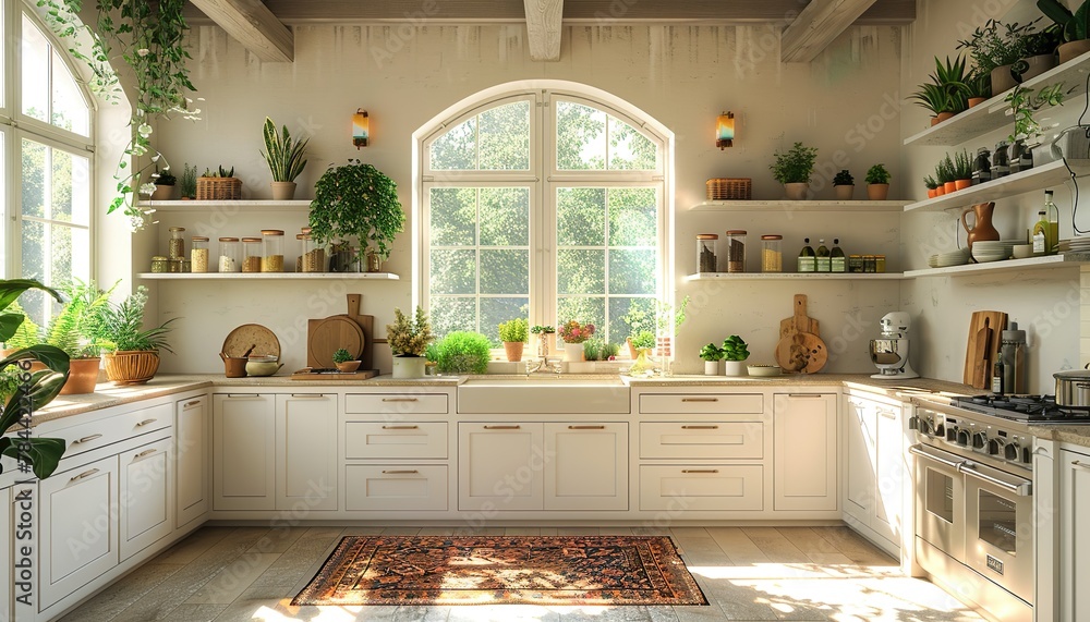 bright, spacious and modern farmhouse style kitchen cinematic lighting bright, spacious and modern farmhouse style kitchen cinematic lighting