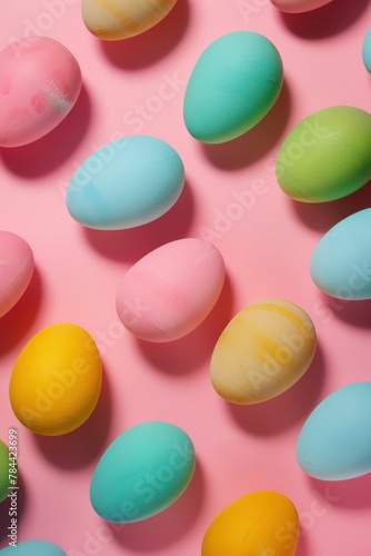 Vibrant Easter Eggs Arranged on Pink Background in Top View Photography Still Life Concept