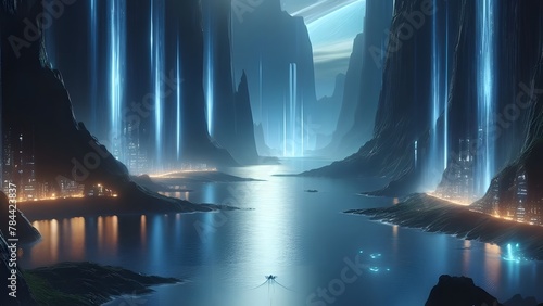 A tranquil moonlit lake