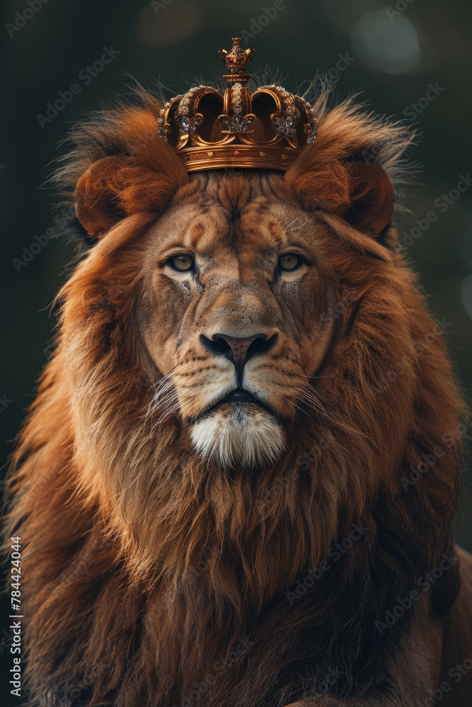 The majestic lion as the ruling symbol of the animal kingdom, with its crown-like mane and status as the 'king of beasts'.