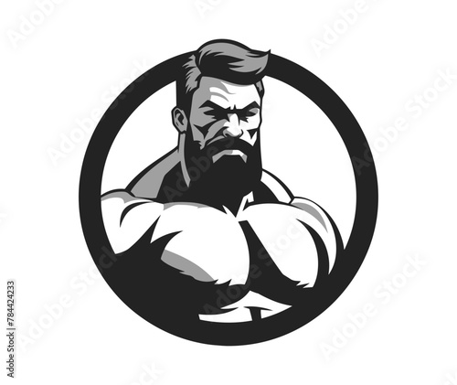 Bodybuilder silhouette illustration. Gym logo. Muscle fitness. Workout.