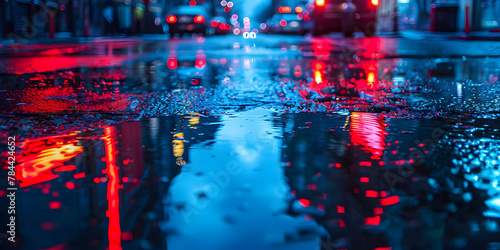 Multi-colored neon lights in a puddle on a dark city street, reflection of neon color. Night city. Abstract night background. Neon-lit wet street with reflections during rains   ©  Eman 