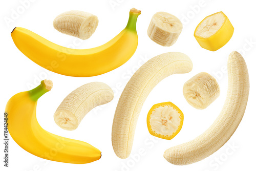 Banana set isolated on white background, full depth of field