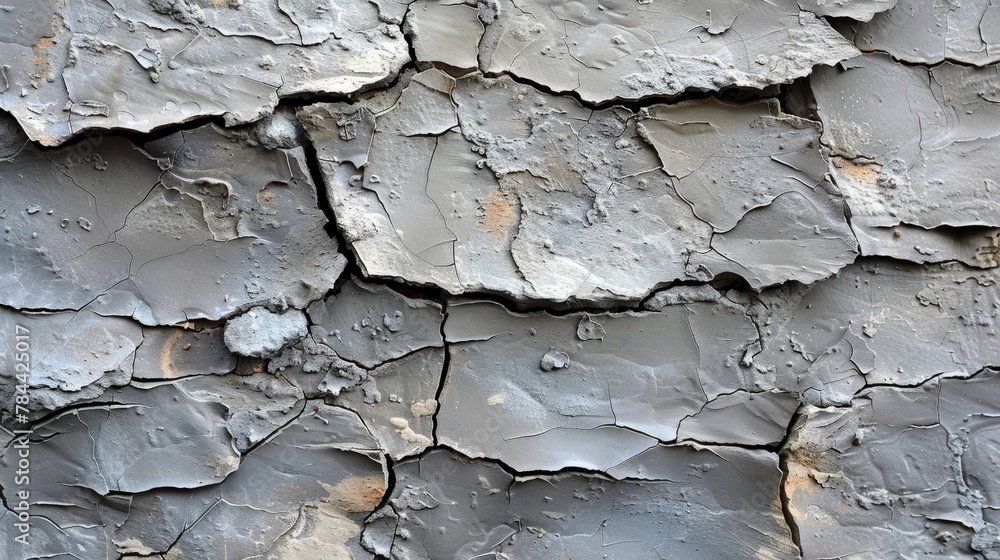A tight shot of a gray-painted wall with peeling and chipped sections A tight shot of a gray-painted wall with peeling and chipped sections