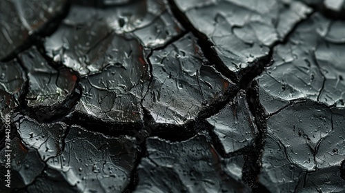  A tight shot of a fissured surface bearing water droplets atop and underneath