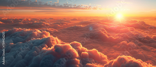 A beautiful and ethereal illustration of a heavenly sunset above the clouds, conveying a sense of hope, divinity, and the heavens.
