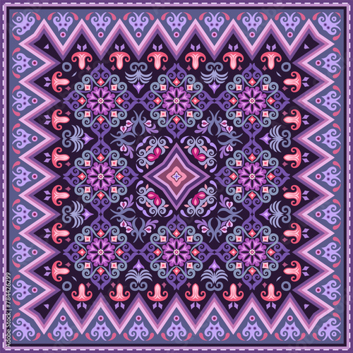 Vector abstract decorative ethnic ornamental illustration. Colorful square carpet