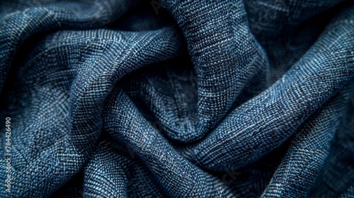  A tight shot of a blue fabric with minimal wrinkles at its edge