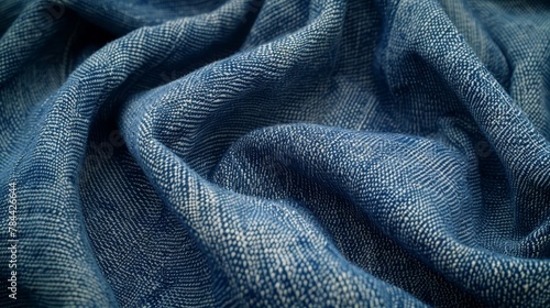  A detailed view of a blue fabric featuring thin lines at its lower edge The pattern is repeated consistently along this part of the material