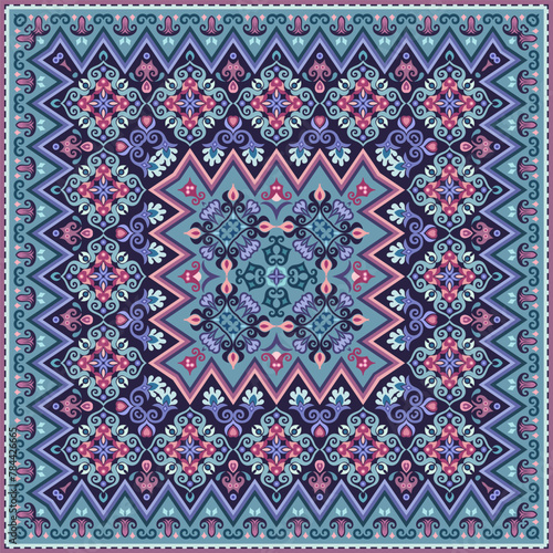 Vector abstract decorative ethnic ornamental illustration. Colorful square carpet