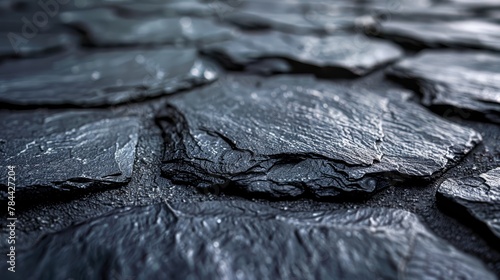   A tight shot of a black stone  resembling cemented rock or granulated form