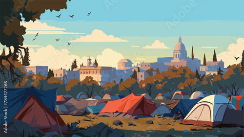 Homeless Tent City in Sacramento 2d flat cartoon va © iclute