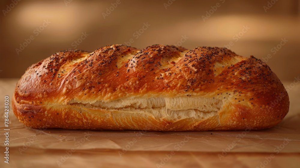   A loaf of bread on a wax paper-covered surface