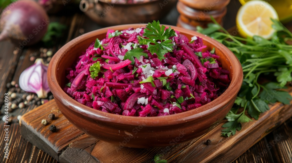 Dishes of Ukrainian cuisine: Tzvikli is a spicy beetroot salad, which is made from finely chopped beets. Dishes of Ukrainian cuisine: Tzvikli is a spicy beetroot salad, which is made from finely chopped beets.