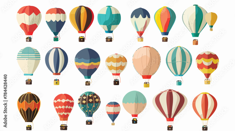 Hot air balloon icons set. Flat illustration of 16
