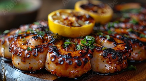  seared scallops crowned by lemons photo