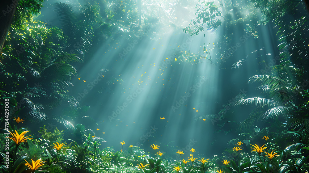  scene with sun rays of forest