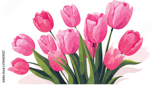 Hot pink tulips 2d flat cartoon vactor illustration