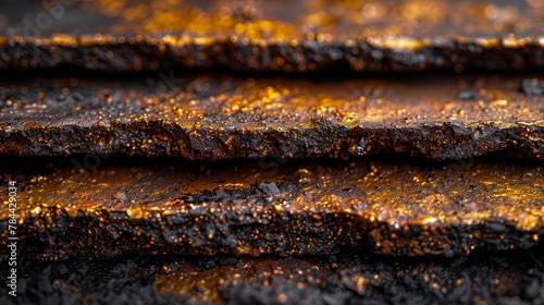   A tight shot of metallic material with gold speckles against a dark golden backdrop