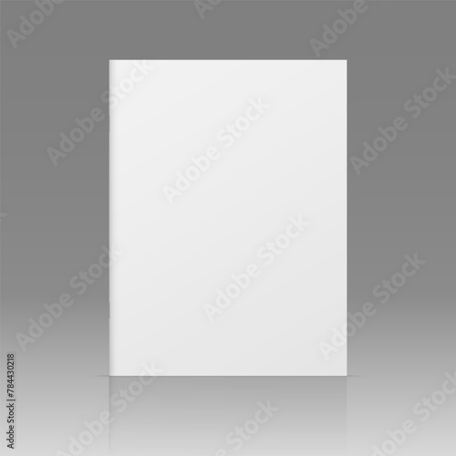 Vector realistic standing 3d magazine mockup with white blank cover isolated.