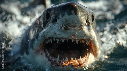  A close-up of a shark s gaping mouth