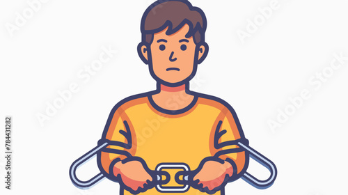 Illegal immigrant with handcuffs icon. Outline ille photo