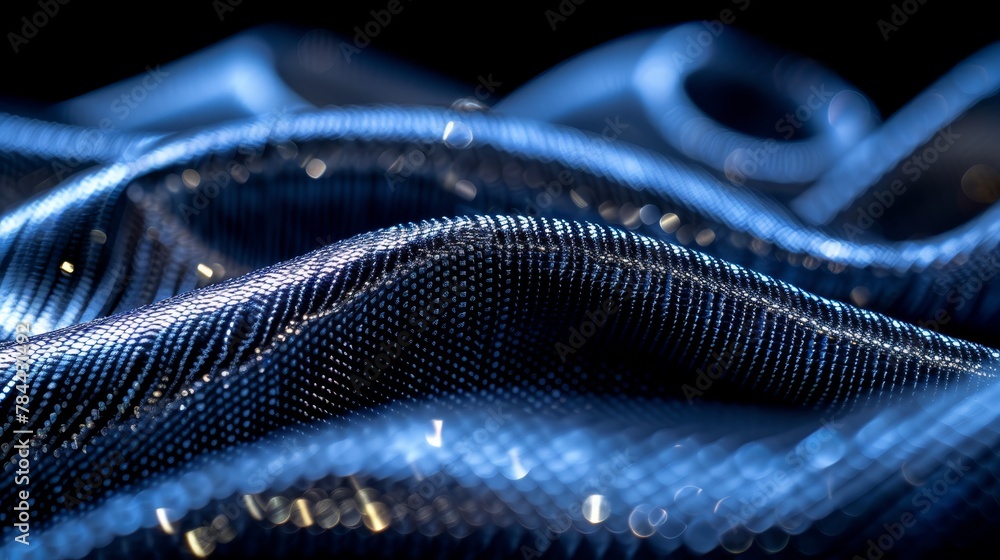 A tight shot of a glossy blue substance against a dark backdrop, featuring a hazy representation of the material in the foreground A tight shot of a glossy blue substance against a dark backdrop, featuring a hazy representation of the material in the foreground
