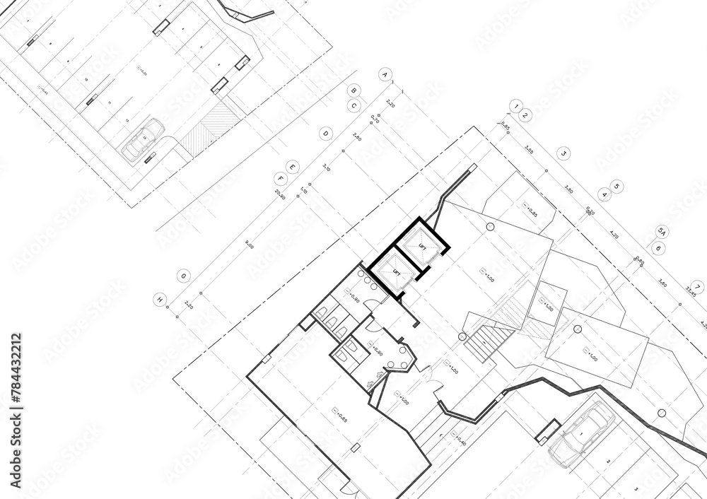 Floor plan designed building on the drawing. Floor plan designed building on the drawing.