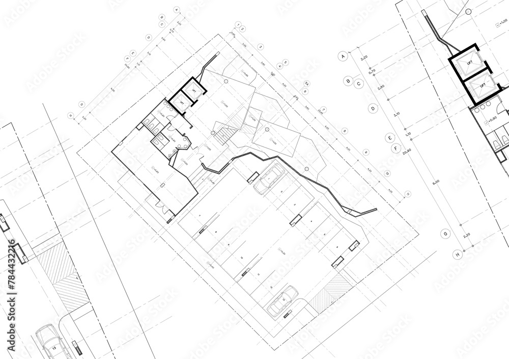 Floor plan designed building on the drawing. Floor plan designed building on the drawing.