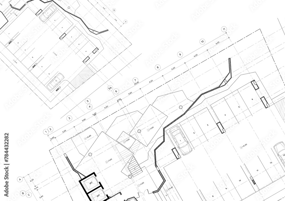 Floor plan designed building on the drawing. Floor plan designed building on the drawing.