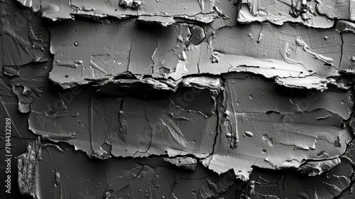  A monochrome image of peeling paint on an artwork's black and white surface