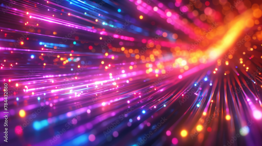 Vibrant colored electric cables and LED optical fiber create a futuristic background for images related to technology and new business trends.