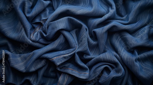  A close-up of a blue fabric textured with a cloth-like material, appearing authentic and genuine