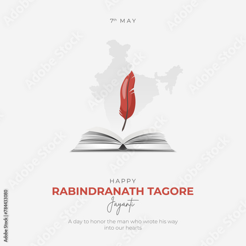Happy Rabindranath Tagore Jayanti Post and Greeting Card. Birthday of Rabindranath Tagore Celebration Banner Vector Illustration photo
