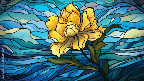 Illustration in stained glass style with bright yel photo