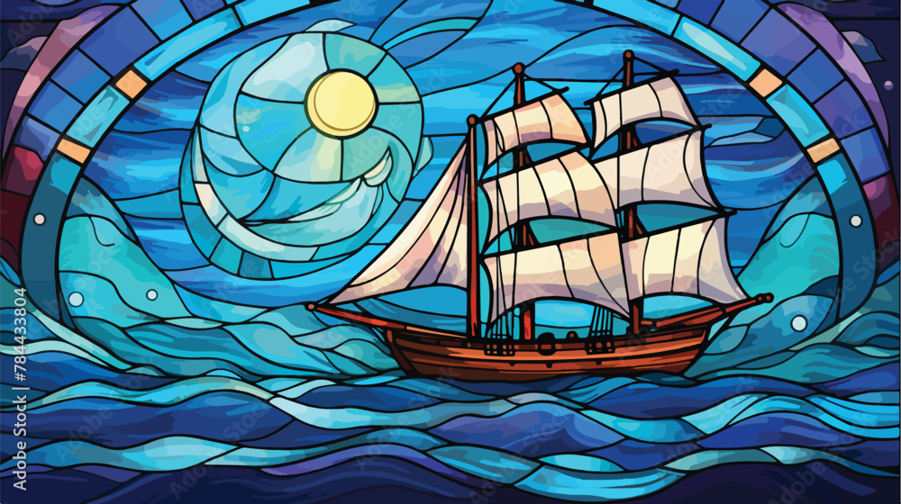 Illustration in stained glass style with sailboats