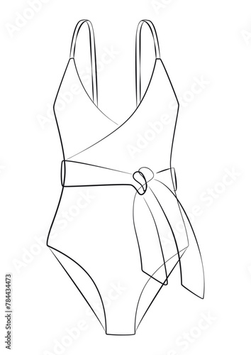 line art swimming suit vector illustration, simple minimalist swimwear graphic, summer and vacation logo isolated on white background © Yana