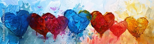 Hearts and abstract color splashes, joyous composition, 2D. photo