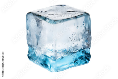 Crystal Convergence: A Melting Ice Cube. On White or PNG Transparent Background.