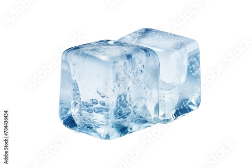 Chilled Harmony: A Duo of Ice Cubes Balanced in Frozen Serenity. On White or PNG Transparent Background.