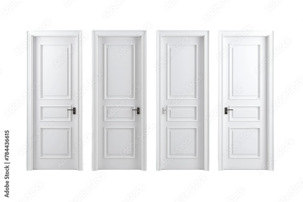 Three Doors Dance: One Open, Two Closed. On White or PNG Transparent Background.