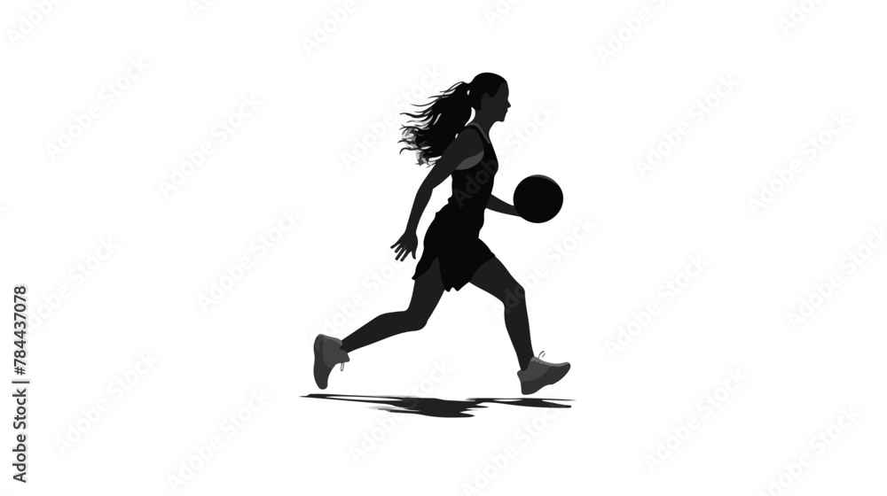 Isolated silhouette of a woman basketball player bl