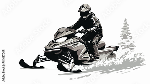 Isolated silhouette of a rider on a snowmobile  bla photo