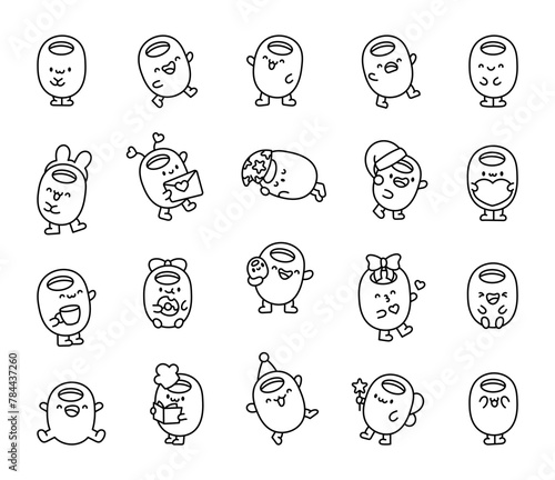 Cute kawaii olive. Coloring Page. Adorable cartoon food character. Hand drawn style. Vector drawing. Collection of design elements.