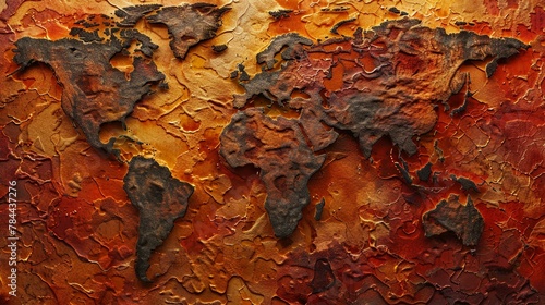 Scorched earth map, desertification spreading, stark contrast, 2D visual.