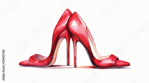Isolated watercolor illustrated red woman heels on