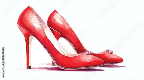 Isolated watercolor illustrated red woman heels on