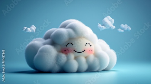 A 3D cute sticker of a smiling cloud, portrayed on a solid gray background, evoking a sense of happiness and tranquility with realistic details worthy of an HD camera © ALLAH KING OF WORLD