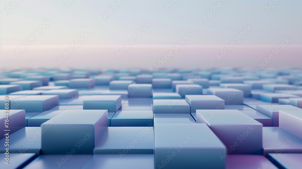Cubes mimicking the serene hues of dusk, in tranquil blues and purples on soft grey.